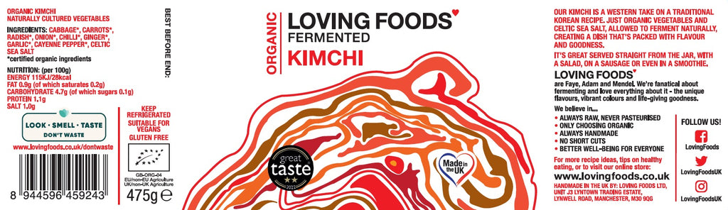 Loving Foods unpasteurised kimchi ingredients, order kimchi UK